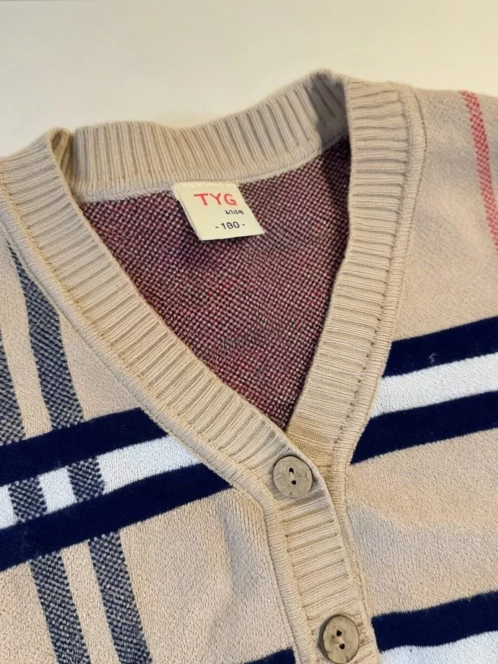 TYG Kids Tan Check Cardigan Sweater Preppy Size 100 3-4T